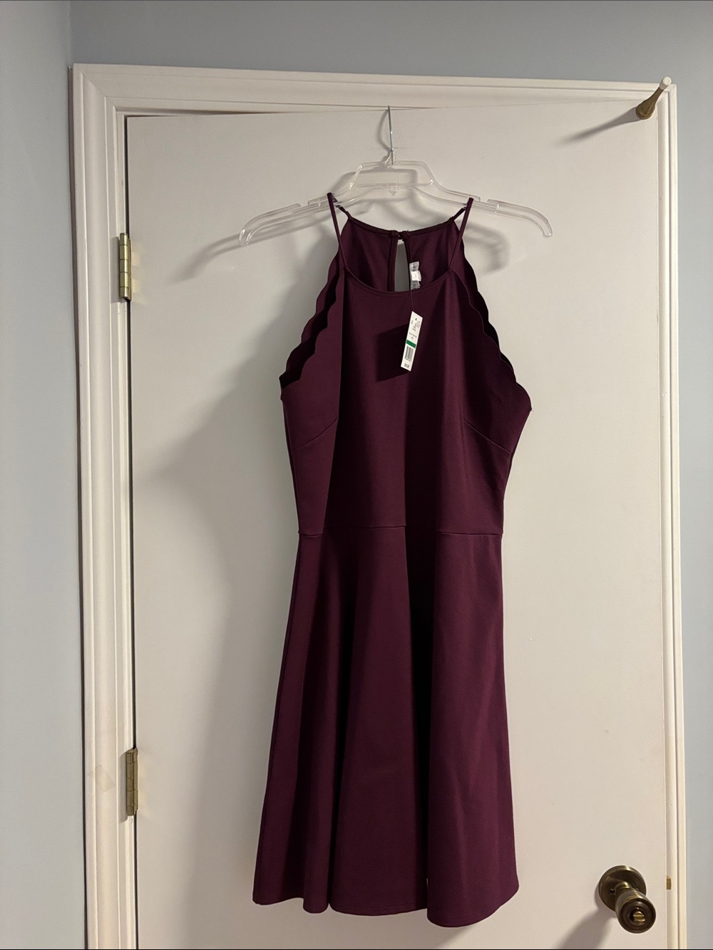 Sleeveless Scallop-Edge Fit & Flare Dress in Plum NWT